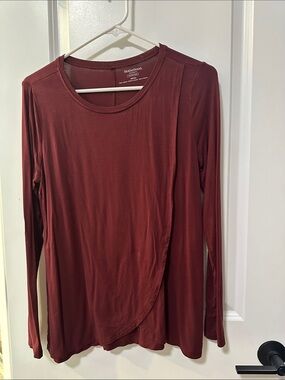 Motherhood Maternity nursing Long Sleeve Wrap-Front Top - Burgundy